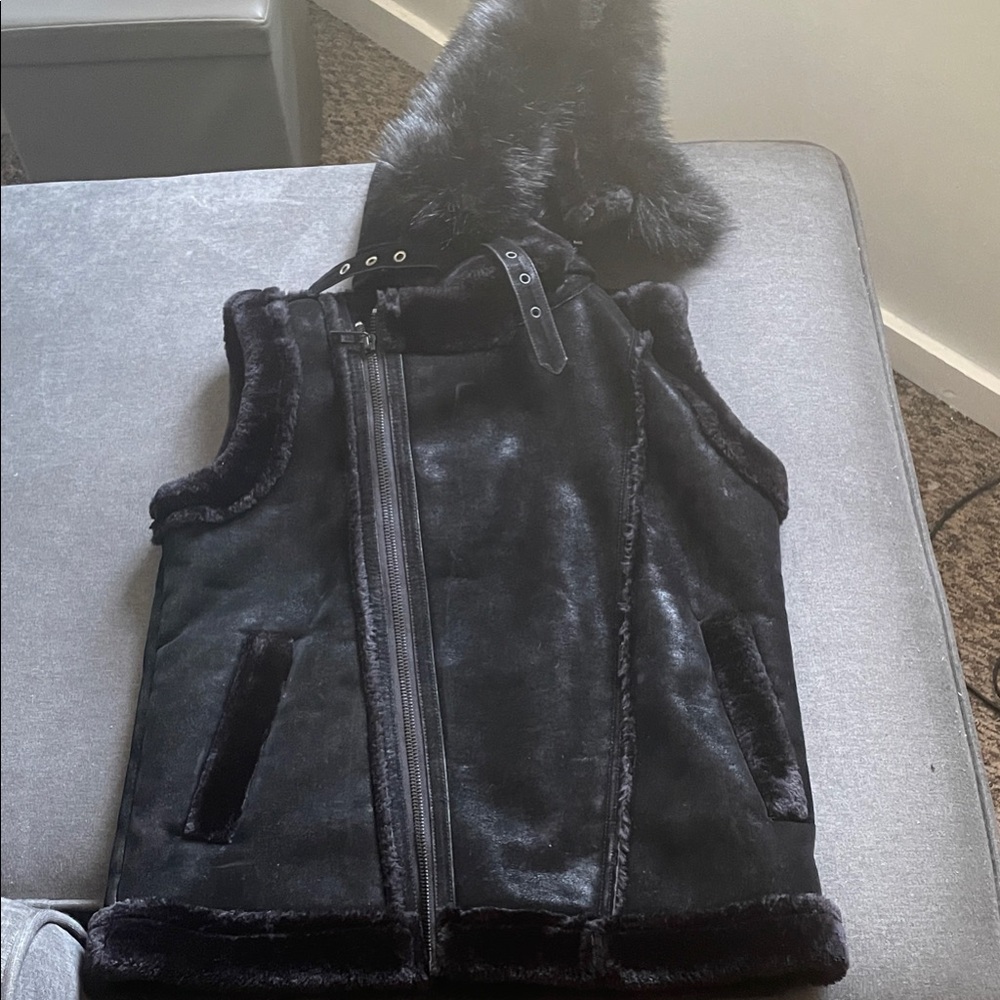 Legacy Black Fur-Trimmed Vest